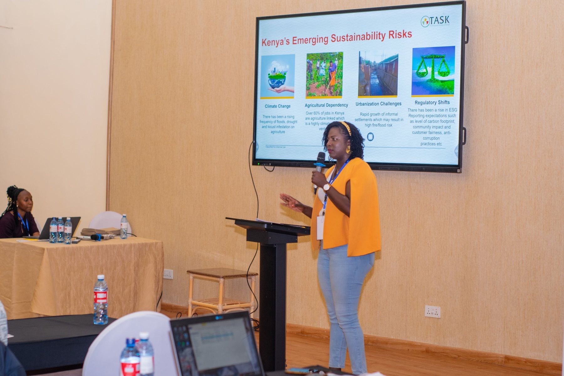 Guest speaker presenting on sustainability risk at an IARS conference